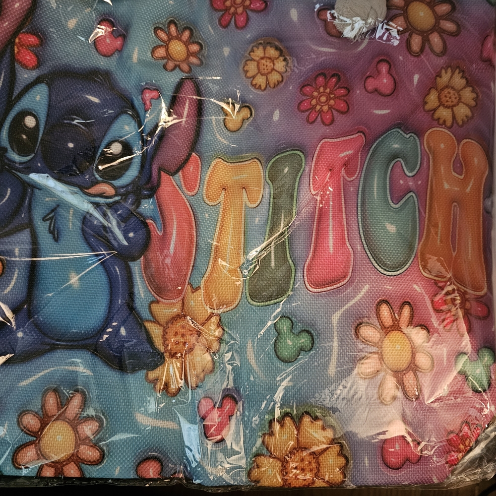 Colorful Floral And Blue Alein Character Tote